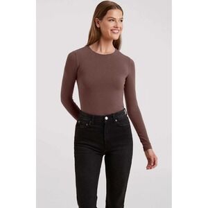 Nuuds Ribbed Long Sleeve Bodysuit Brown Casual Everyday Basic Size XXL